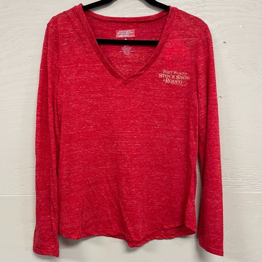 Fort Worth Stock Show Rodeo V-Neck Long Sleeve T-shirt, Size M NWT